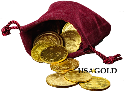 photo of velvet sack spilling out gold coins
