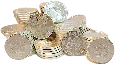 photo of pile of modern silver bullion coins