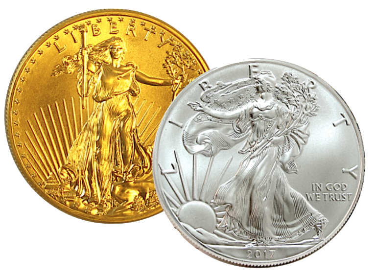 photo of gold and silver American Eagle bullion coins