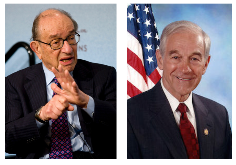 photo composite former Fe chair Alan Greenspan and former Texas Congressman Ron Paul
