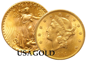photo of United States $20 St. Gaudens and $20 Liberty gold coins