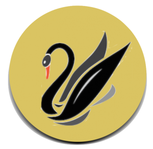 grahic image of black swan on gold medallion