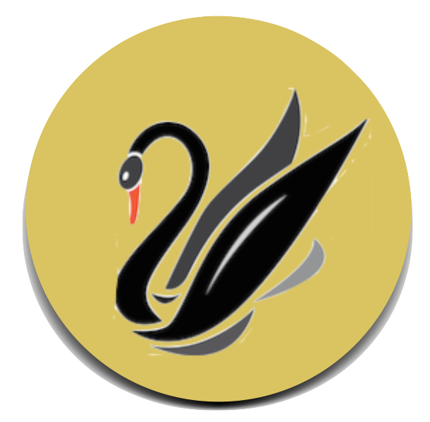 Graphic of black swan on gold circle