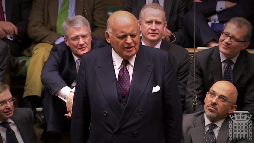 photo of Sir Peter Tapsell addressing the British parliament