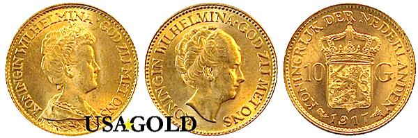 photo of netherland 10 gulder gold coin