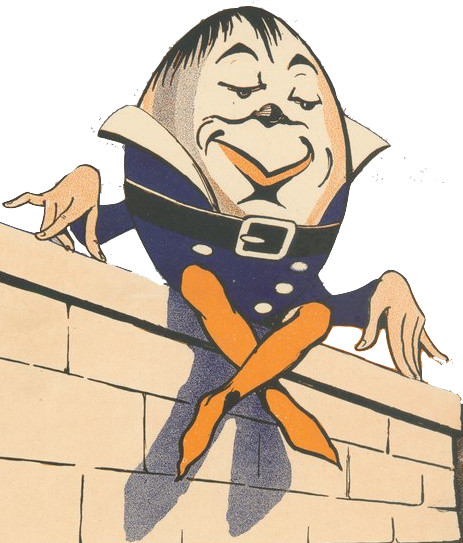 graphic image of humpty dumpty perched happily on wall