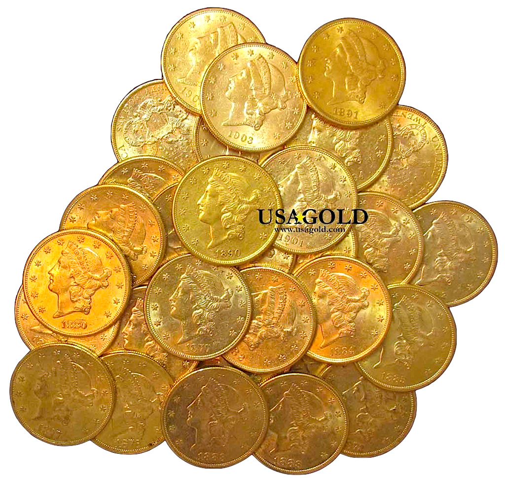 photo of pile $20 Liberty gold coins from the era of Baum's novel