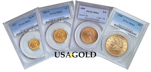 photo of four coin Liberty type set in MS 64
