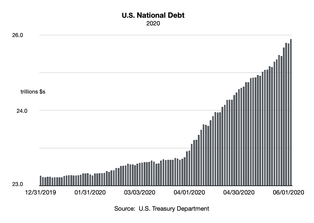 bar chart showing national debt during 2020