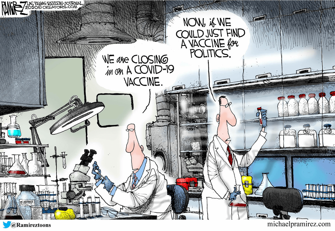 cartoon of scientists working on vaccine