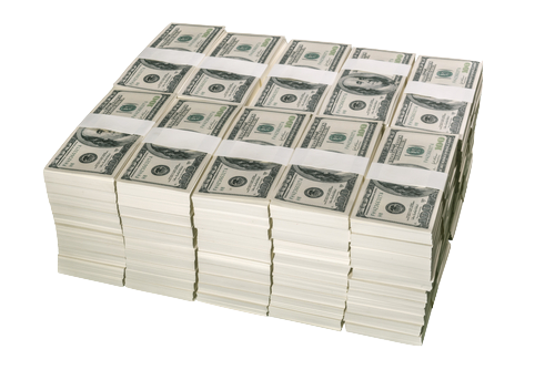 photo of large , bundled stacks of $100 bills