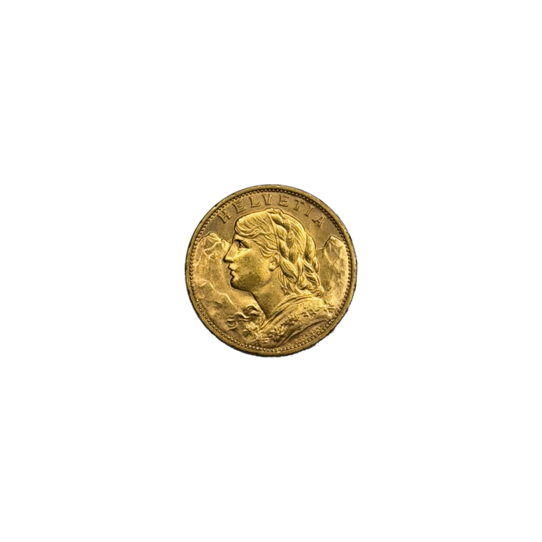 Swiss 20 Francs Gold Coin Helvetia Front