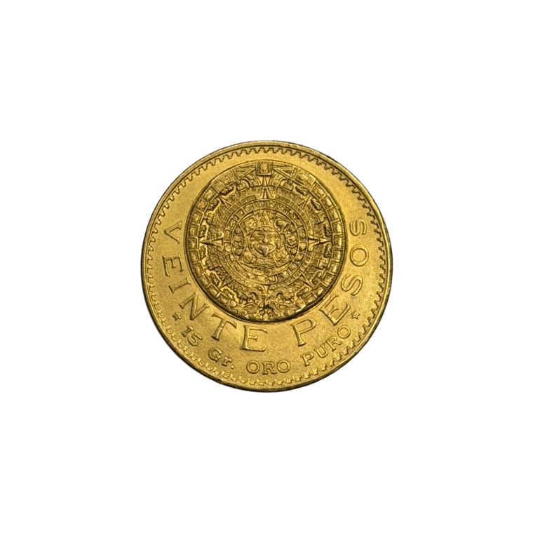 Mexican 20 Pesos gold coin — Aztec calendar side