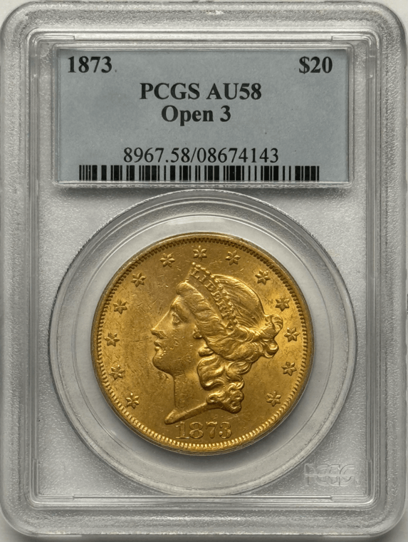 1873 $20 Liberty PCGS AU58 Open 3