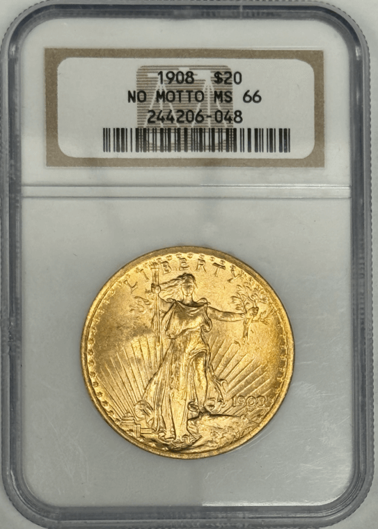 1908 $20 St. Gaudens MS66 No Motto Front
