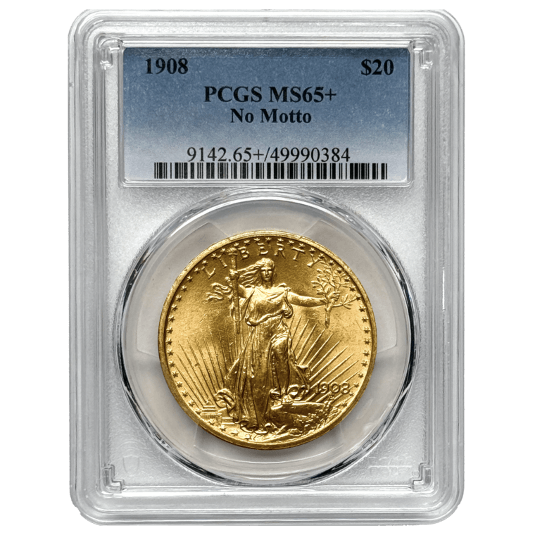 1908 $20 St. Gaudens MS65+ No Motto Front
