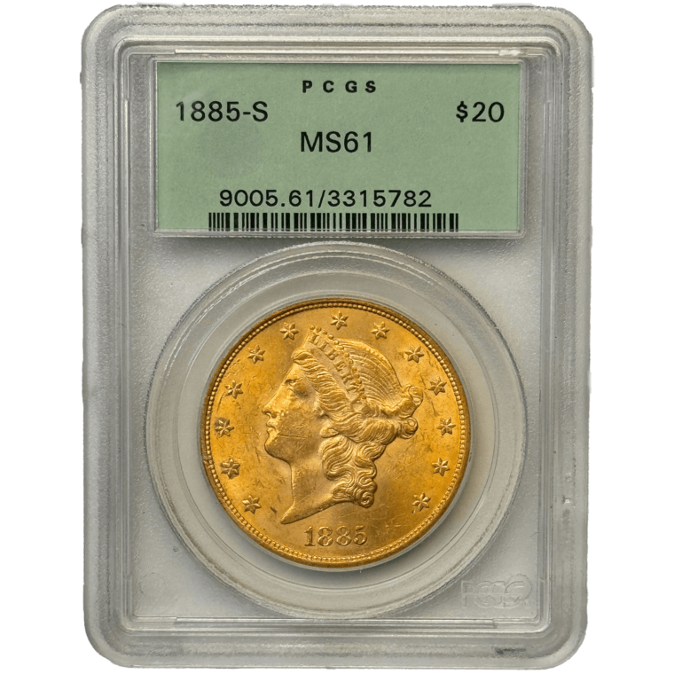 1885-S $20 Liberty PCGS MS61 Green Label Front