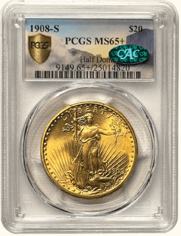 $20 St. Gaudens 1908-S PCGS MS65+ CAC Front