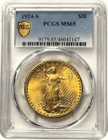 $20 St. Gaudens 1924-S PCGS MS65 Front