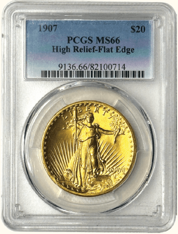 $20 St. Gaudens 1907 High Relief Flat Edge PCGS MS66 Front