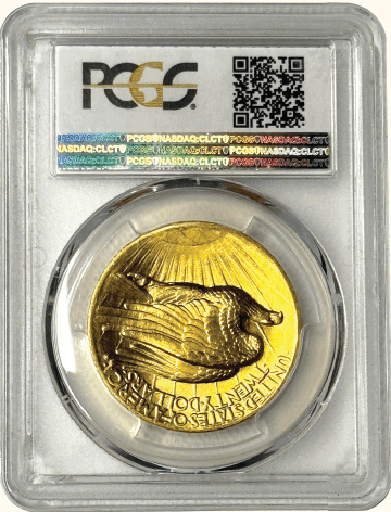 $20 St. Gaudens 1907 High Relief Flat Edge PCGS MS66 Back