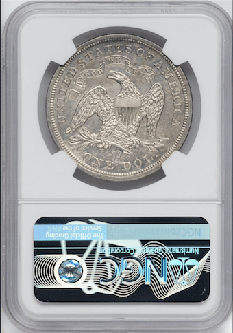 $1 Seated Dollar Carson City 1873 NGC MS61 Back