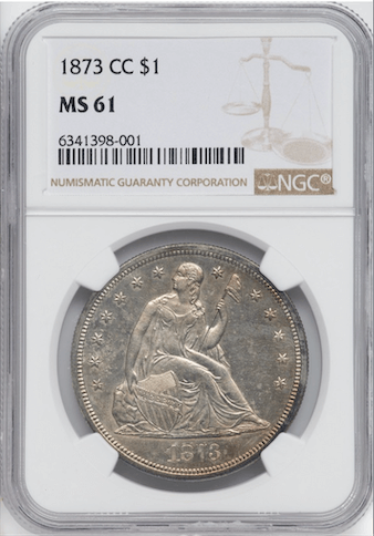 $1 Seated Dollar Carson City 1873 NGC MS61 Front