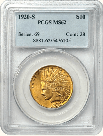 $10 Indian 1920-S PCGS MS62 Front