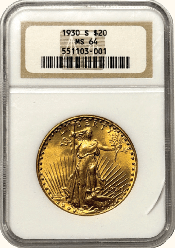 $20 St. Gaudens 1930-S NGC MS64 Front