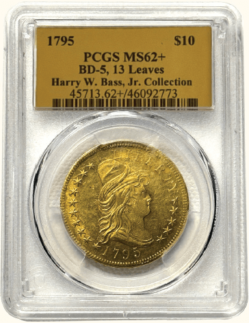 $10 Draped Bust 1795 PCGS MS62+ ex Bass Front