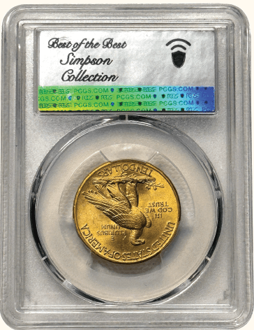 $10 Indian 1933 PCGS MS65+ CAC ex Simpson Back