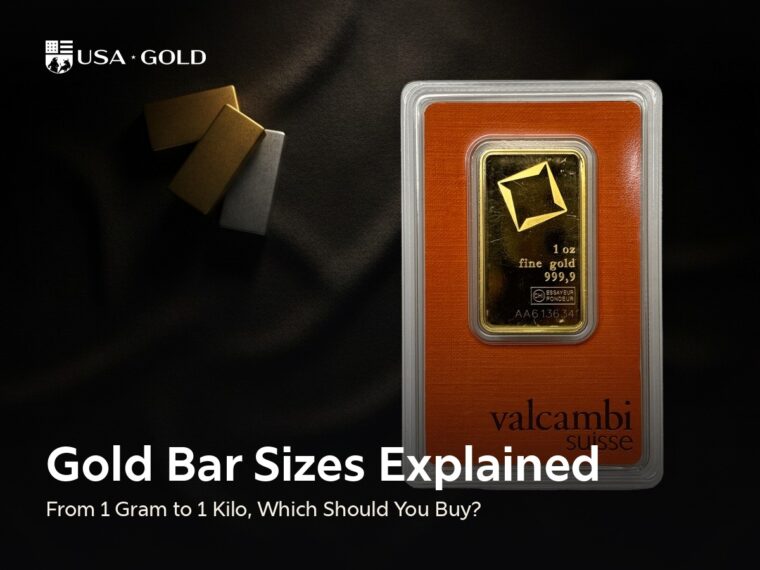 Gold bars in sizes from 1 gram to 1 kilo compared side by side