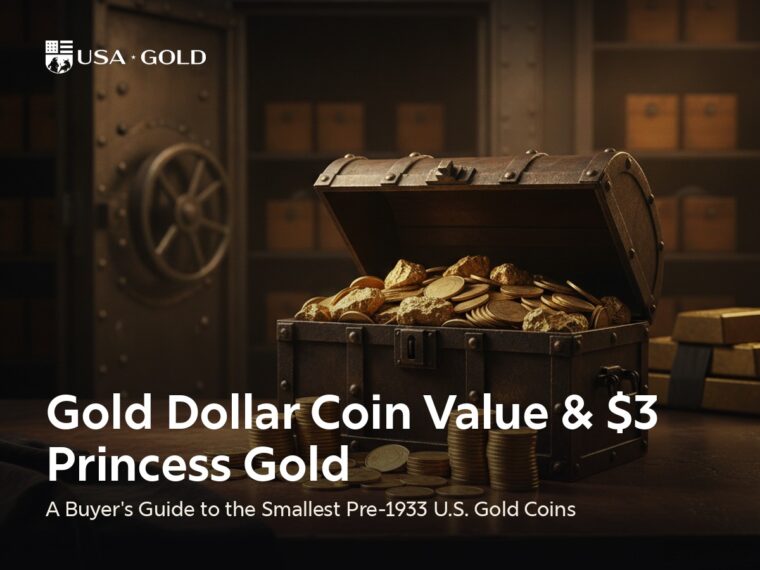 Gold Dollar coin and $3 Princess gold coin, the smallest pre-1933 U.S. gold coins, for the USAGOLD buyer guide