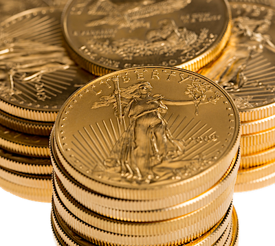 photo–stack of American Gold Eagle gold bullion coins