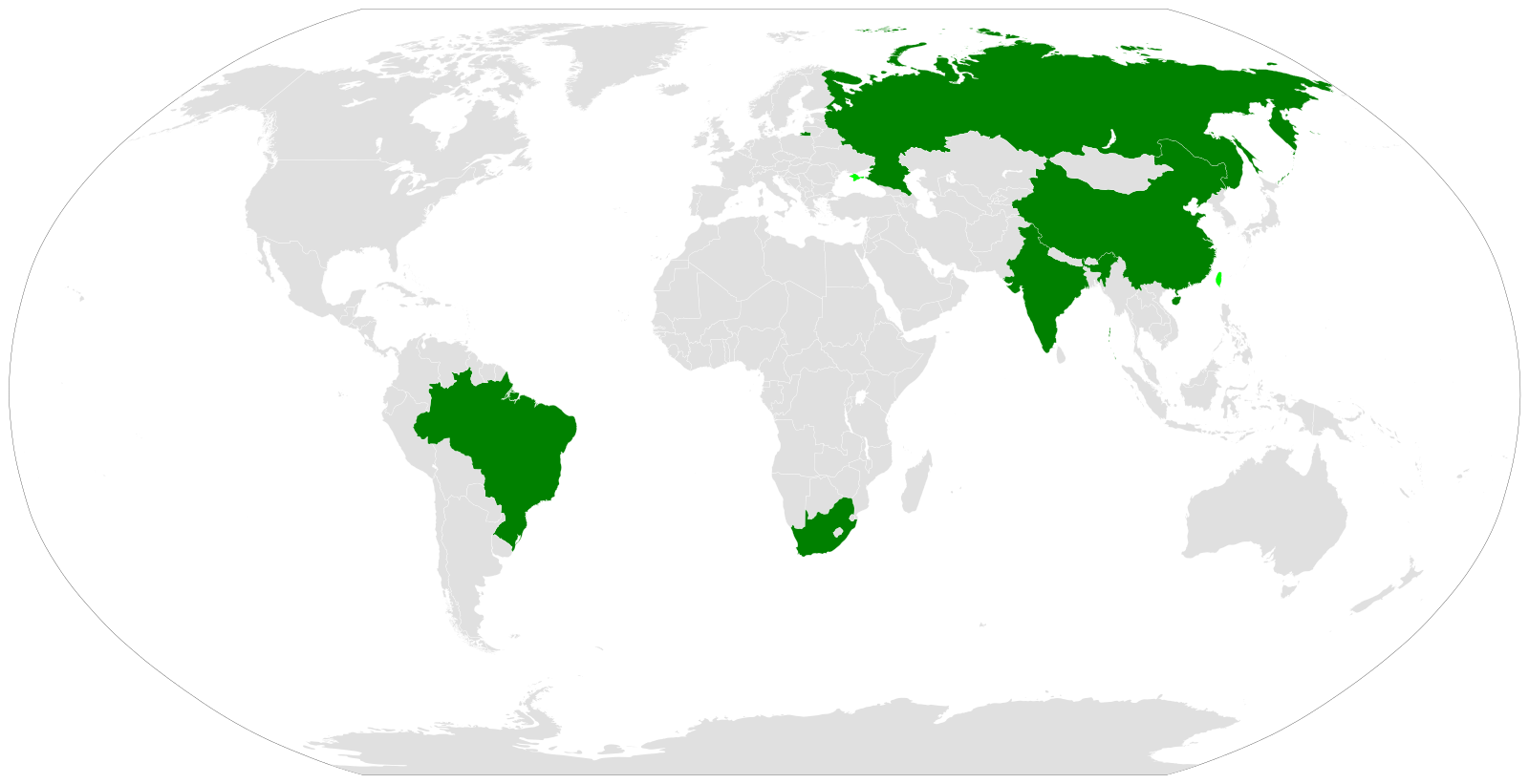 map highlighting the BRICS countries