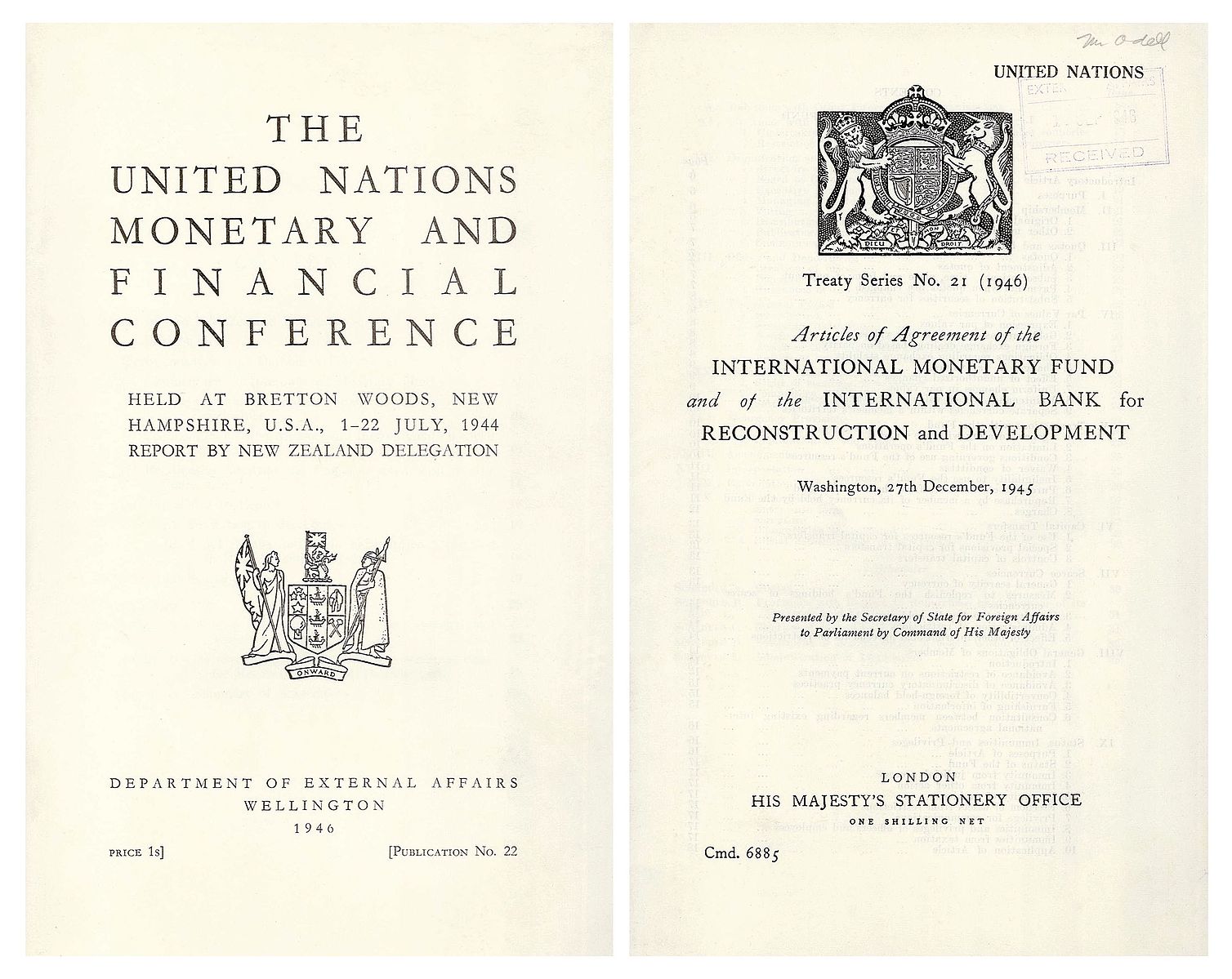 photograph of cover of original program for Bretton Woods conference, 1944