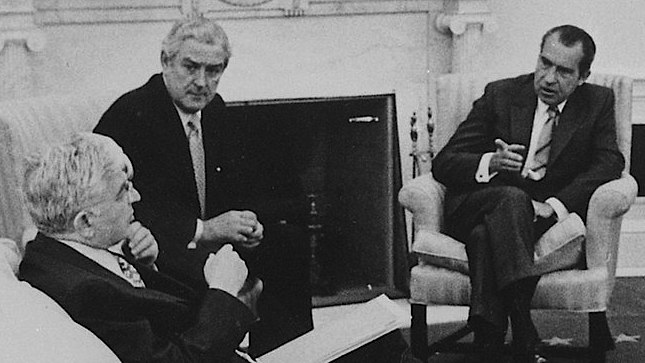 photo of meeting between President Richard Nixon, Treasury Secretary John Connally and Fed chairman Arthur Burns, early 1970s