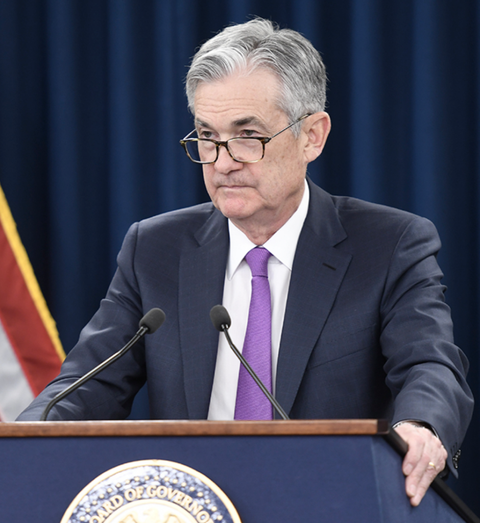 photo of Fed chair Powell at podium answering questions