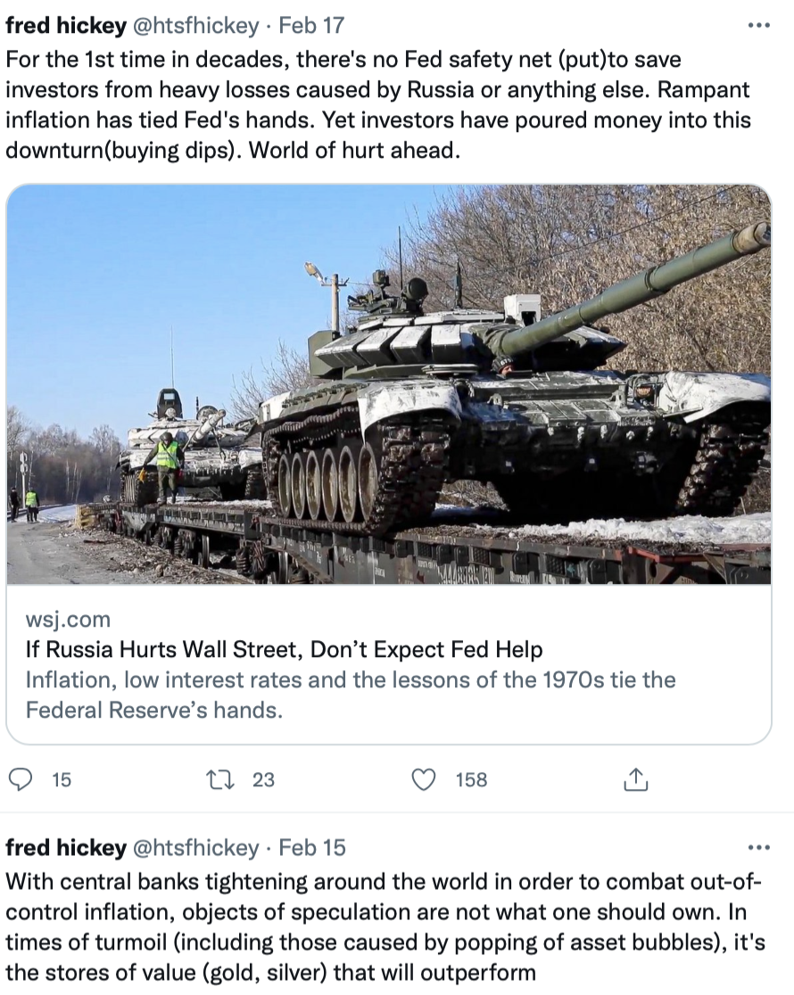 snapshot of two interesting tweets from analyst Fred Hickey