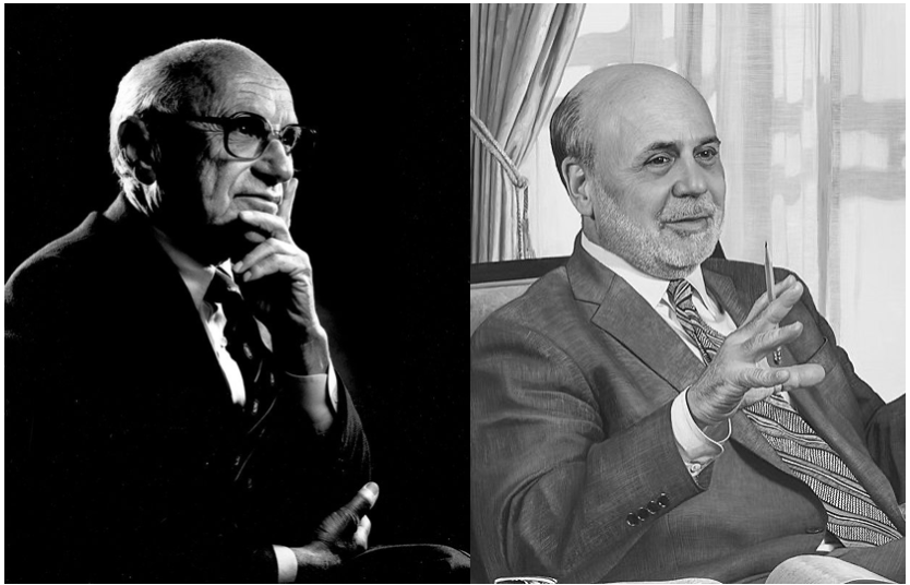 photograph compositeBen Bernanke and Milton Friedman