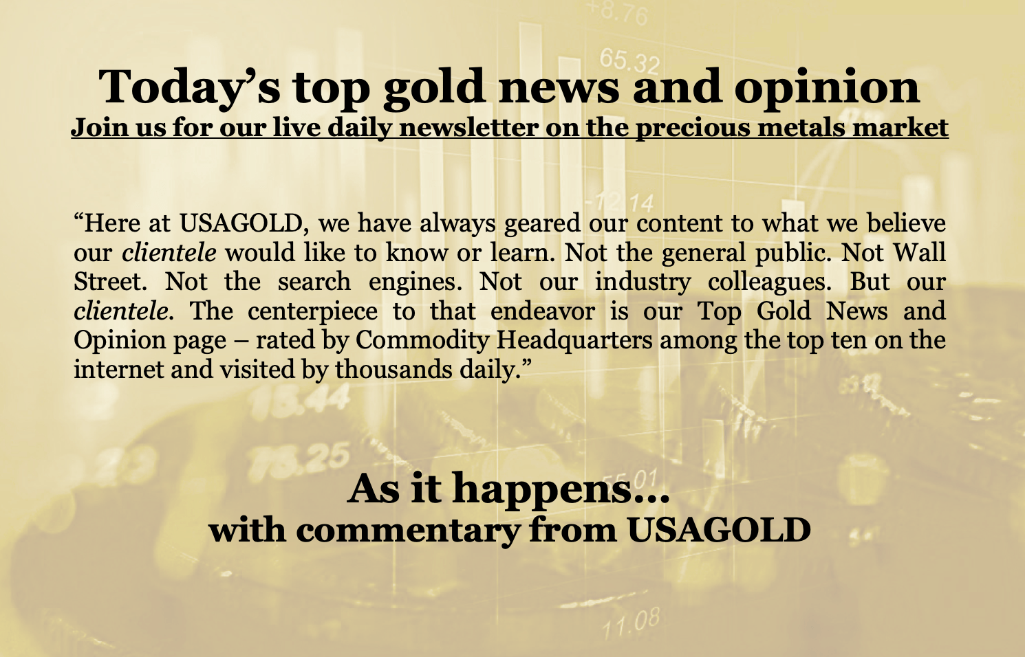 advertisement for USAGOLD's top gold news and opinion page