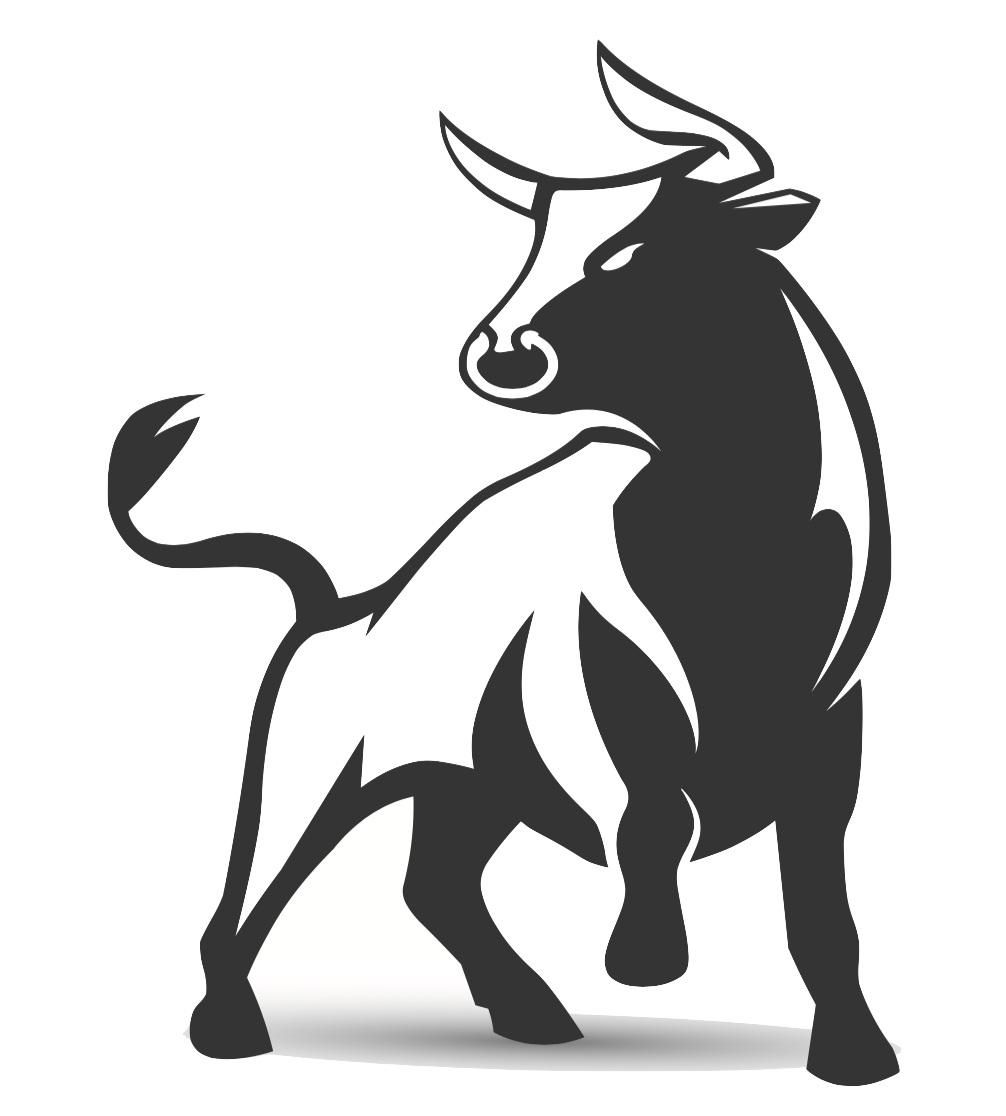 Graphic image of bull, black and white