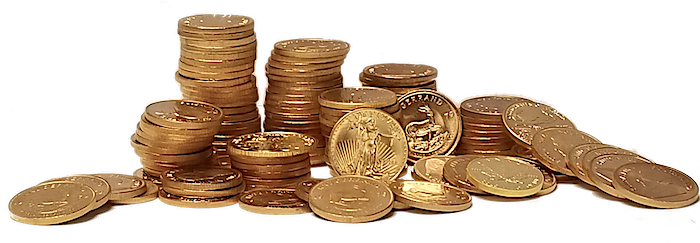 photo of stacks of gold coins American Eagles and Sourth African Krugerrands