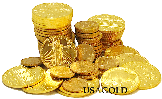 photograph of coin pile bullion and historic gold coins USAGOLD