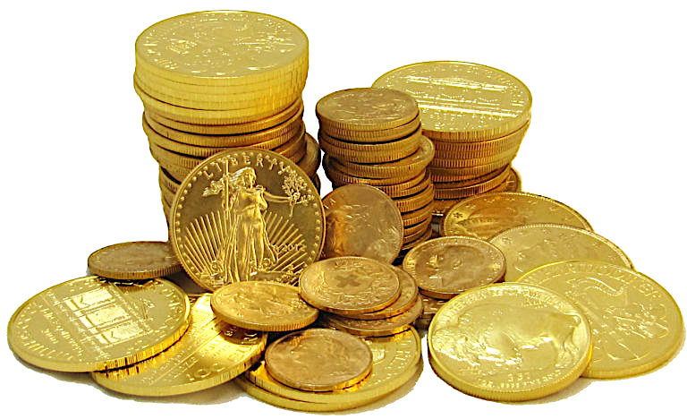 photo of gold coin pile featuring the American Gold Eagle - one troy ounce