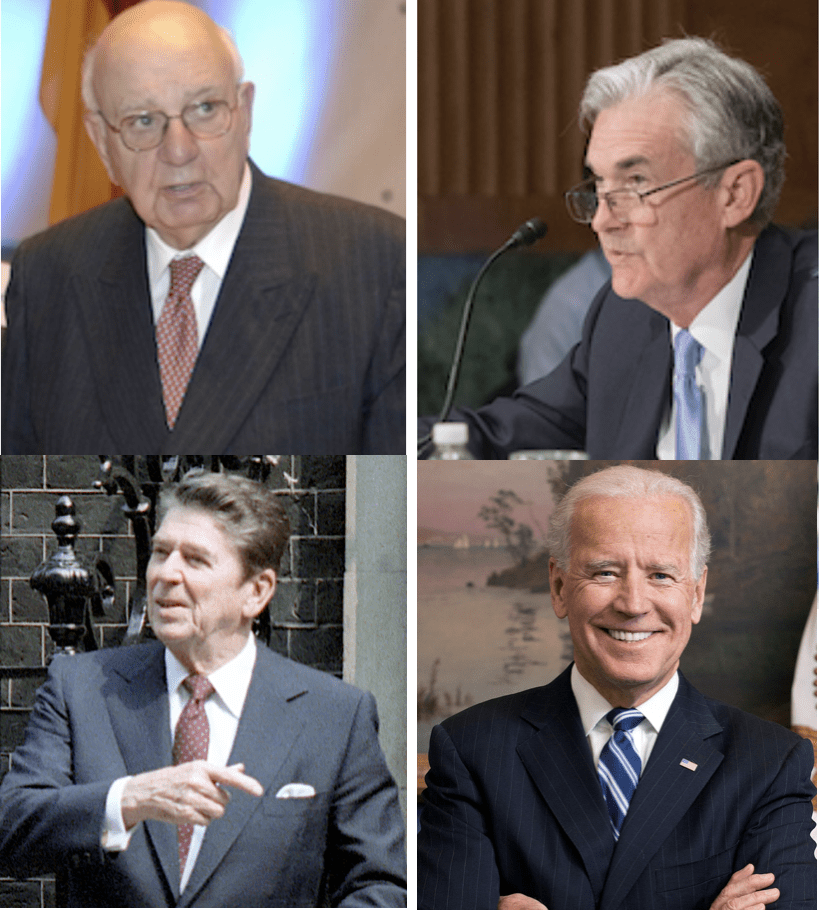 composite photos Vocker-Reagan-Powell-Biden