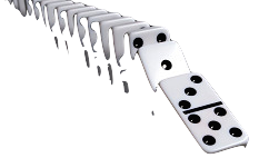graphic illustration of dominoes in a row beginning to fall