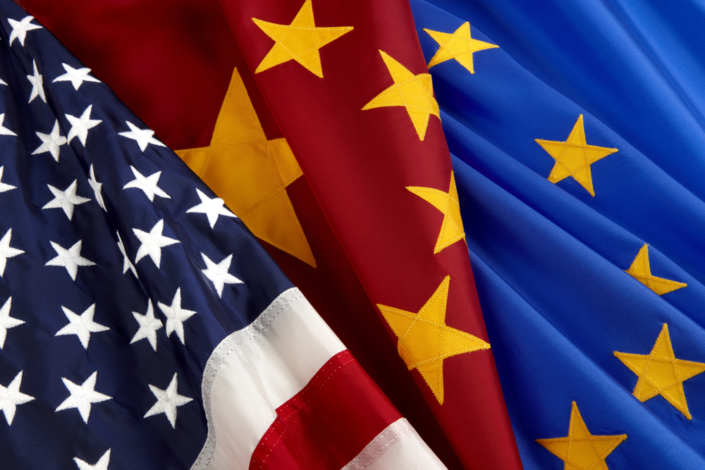 Image os US, China and EU flags