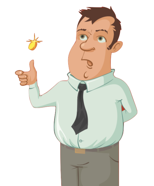 cartoon image of man flipping a gold coin