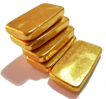 photograph of stack of unmarked 100 ounce gold bars